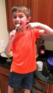 baking, licking the batter