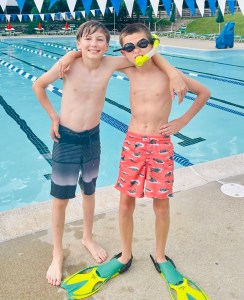 cousins, best buddies. summer swimming