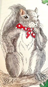 illustrated children's book, thinking squirrel, squirrel thinks