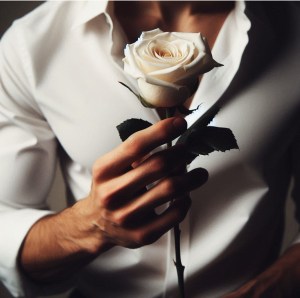 Copilot AI Design, man offering rose, kindness