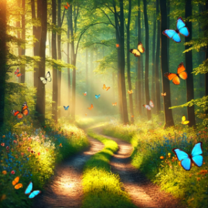 Chat GPT, butterflies in the forest, mother and daughter, dream talk