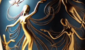 Chat GPT, blue vase with dancing women